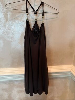 Boston Proper Dark Brown Slip Dress with Gold Ring Straps